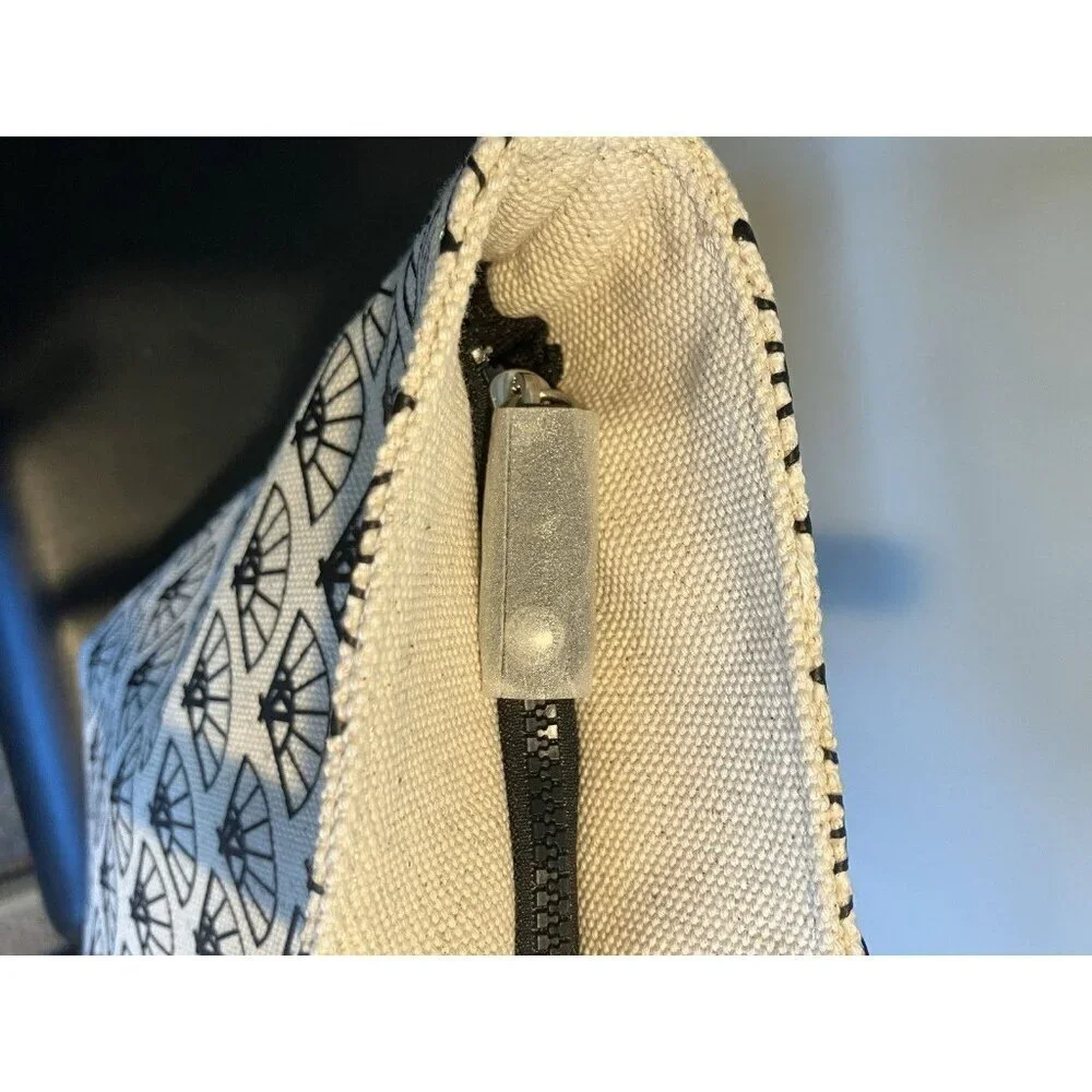 NWT Cannes Canvas Tote By Karl Lagerfeld, Beige/Black Zip Top, Cotton MSRP $98